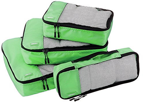 Amazon Basics Kleidertaschen-Set Reißverschluss, 4-teilig, je 1, Schmal, Klein, Mittelgroß, Groß Packtasche, Grün