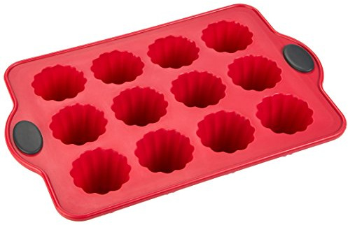 Levivo Mini Muffinform Silikon, Cannelé Backform für 12 Cannelés, Muffins & Cupcakes, Muffin Backblech Rot, Mini Kuchen Form, Cannele Form, Mini Backform, Cupcake Form 28 x 18.5 cm