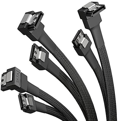 KabelDirekt – 3X SATA-3-Kabel 6 Gb/s – 30 cm, 90° gewinkelt (Datenkabel, 6 Gbit/s, SATA-III/Serial-ATA, L-Stecker, Set aus 3 Kabeln, verbindet Festplatten/SSDs/Laufwerke mit dem Mainboard, schwarz)