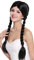 WIG ME UP - 90958-ZA103 Perücke Damen Fasching Karneval zwei geflochtene Zöpfe Mittelscheitel schwarz 60 cm