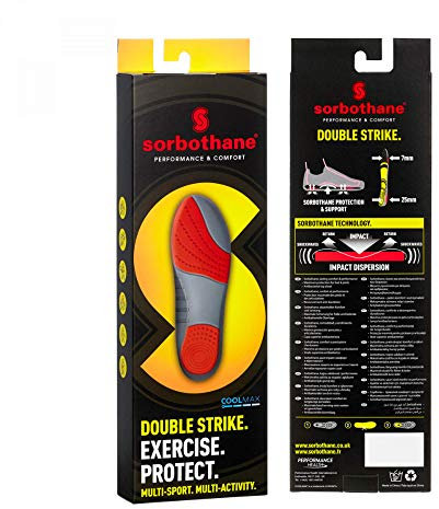 Double Strike Insoles Men & Women – Shock Absorbing Inserts for Plantar Fasciitis, Arch Support & Heel Relief – Antibacterial Shoe Inserts for Walking, Running, Work Boots, Sizes 3 - 12.5 UK