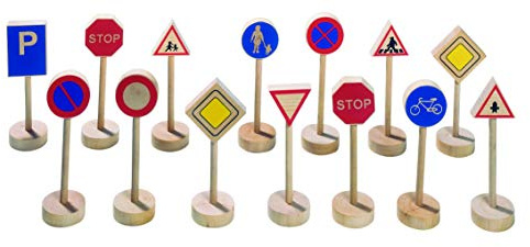Verkehrszeichen aus Holz 15 gängige Verkerssymbole Holzspielzeug von goki mit Palandi® Sticker