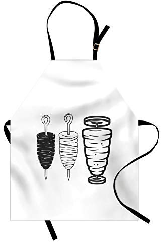 ABAKUHAUS Döner Kochschürze, Zweifarbige Döner Kebab Spieße Lecker Türkisch Imbiss Food, Schmutz und Wasser abweichent Moderne Druck Technik, Dunkelasche and Weiss