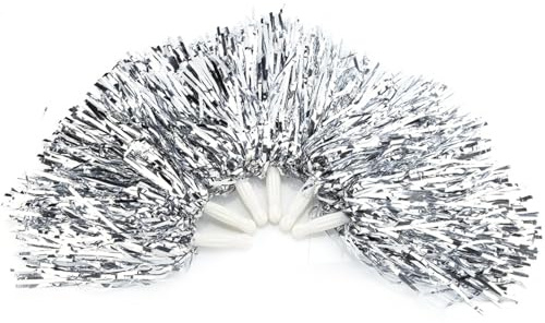 DEWIN Cheerleader Pompons, 6 Stück Sport Pompons Cheer Party Pom Poms Cheerleading Tanzzubehör Tool für Sporttreffen Stadion Party Urlaub Feiern Silber