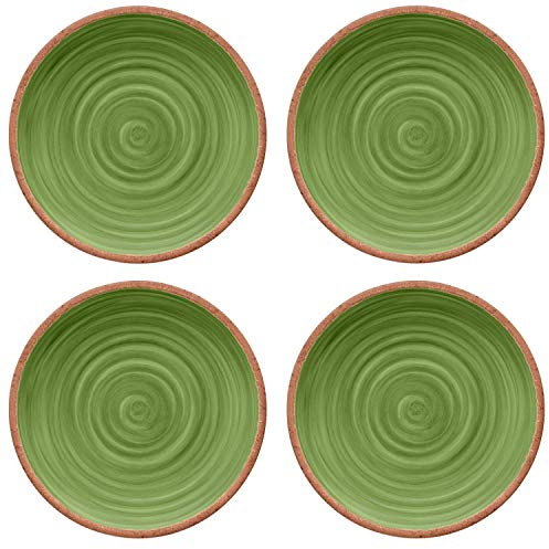 Rustic Swirl - Set di 4 piatti in melamina, colore: Verde