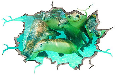 Wandtattoo - Wandaufkleber Versiegeln Unterwassertiere Sea Smashed Decal Art Hole Room 3D Aufkleber für die Wand - Wanddekoration - 80x125cm