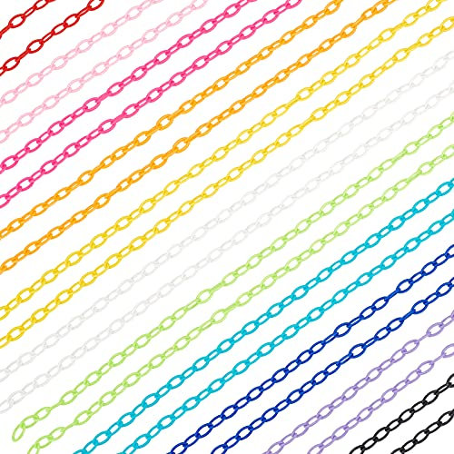 PH PandaHall Colorful Plastic Jewelry Chains, 22 Strands 16.1~16.9 Curb Chain Links 11 Colors Twist Cross Chain for Eyeglasses Purse Chains Necklace Earring Jewelry Making, 11 Colors, 16