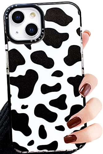 Efitoo for iPhone 12 Mini/13 Mini Case - Cute Cow Print Design, Clear Soft TPU Silicone Protective Cover with Black & White Spots Design, Shockproof Phone Case for Women Girls