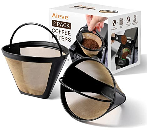 AIEVE Reusable Coffee Filter Compatible with Ninja Dual Brew Pro Coffee Maker, 2 Pack Permanent Replacement #4 Cone Coffee Maker Filter Perfectly Compatible with Ninja CFP301 Dual Brew Pro System