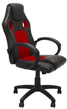 ADGO Enzo Gaming Stuhl mit Armlehnen, Computerstuhl auf Rollen, Gamingstuhl, Schreibtischstuhl, Bürostuhl mit Kopfstütze, Gamer Ergonomischer, Konferenz Arbeits, Lordosenstütze Drehstuhl (Rot)