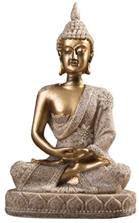 Buddha-Statue, sitzende Buddha-Skulptur, aus Steingut, kreativ, dekorativ, Handwerk, Ornament, Figuren, Dekoration des Hauses (A)