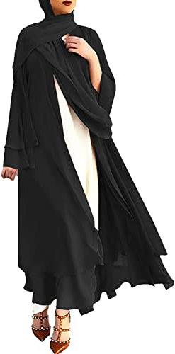 OBEEII Abaya Muslim Damen Muslimische Kleider Islamische Kleidung in Voller Lange Strickjacke Robe Anzug Abaya Schal Kleid Robe Kleid Gebet Kleid Arabische Kleidung Dubai Kleider Damen Schwarz Small