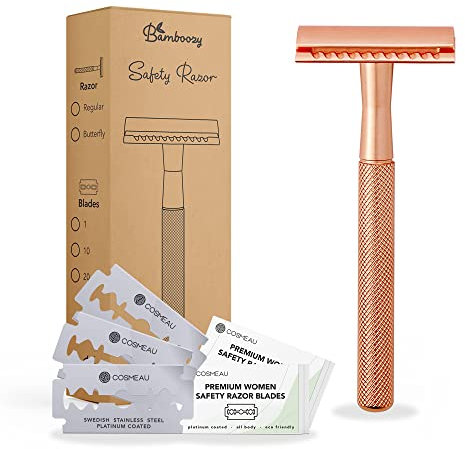 Bamboozy Safety Razor mit 20 Rasierklingen - Rasierhobel für Damen und Herren - Edelstahl - Zero Waste - Double Edge Nassrasierer - Rose Gold