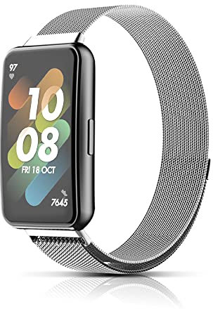 PaceBid Armband Kompatibel mit Huawei Band 7, Metall Gewebte Edelstahl Magnetisch Ersatzband Armband, Klassisches Verstellbarer Uhrenarmband für Honor Band 7 (Silber)