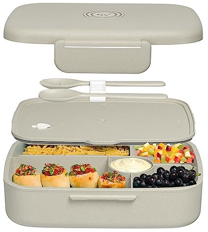 Leak Proof BPA Free Bento Lunch Box Container with 5 Compartments, Meal Prep Carrier, Food Storage Keeper, Snack Case Kit with Fork and Spoon, On The Go Dinner Pail, Adult & Child Tiffin Boxes