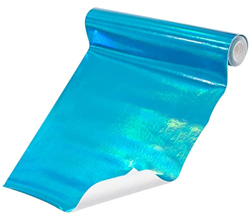 GORGECRAFT 120x 20.2cm Laser Holografisches Leder Vinyl Stoff Blau Reflektierender Kunstspiegel PU Leder Radiumfolie Wasserdicht Glanzfolie Zum Nähen von Kleidung Taschen Kopfbedeckungen DIY