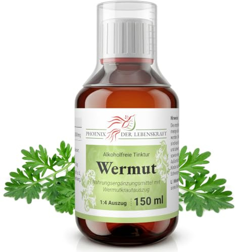 Wermut Tinktur (alkoholfrei) 150ml im 1:4 Auszug | Artemisia absinthium Sirup von Phoenix der Lebenskraft | inkl. Messbecher | vegane Nahrungsergänzung | 2500mg Tagesdosis