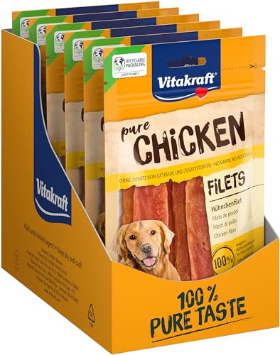 Vitakraft Pure Chicken Filets, Hundeleckerli, Hühnchenfilet, Hunde Trainingsleckerli, ohne Zusatz von Zucker (10x 80g)