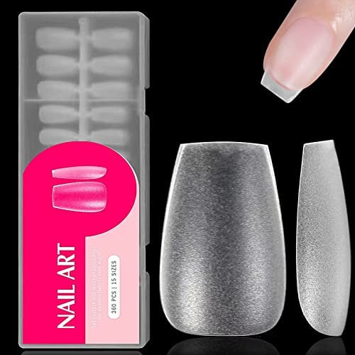 360 Stück Full Cover Soft Gel Tips,Nail Tips Volle Abdeckung,Full Matte Nagelspitzen,Ballerina Zum Aufkleben Nail Art für Nagelverlängerung,15 Größen(Kurzer Coffin)
