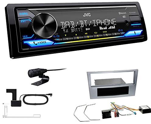JVC KD-X472DBT 1-DIN Autoradio Bluetooth USB inkl DAB Antenne Einbauset passend für Opel Astra H 2004-2010 matt Chrom inkl Canbus