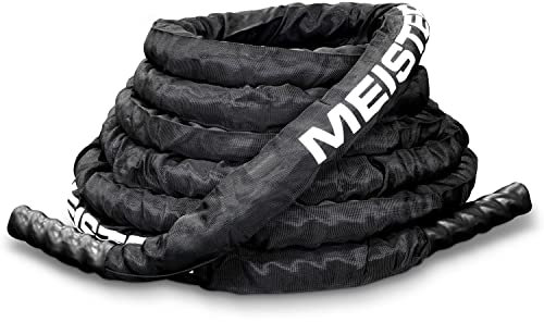 Meister Professional Sheathed Battle Rope for Strength & Conditioning Gym Workouts - 2.0 Diameter - Black