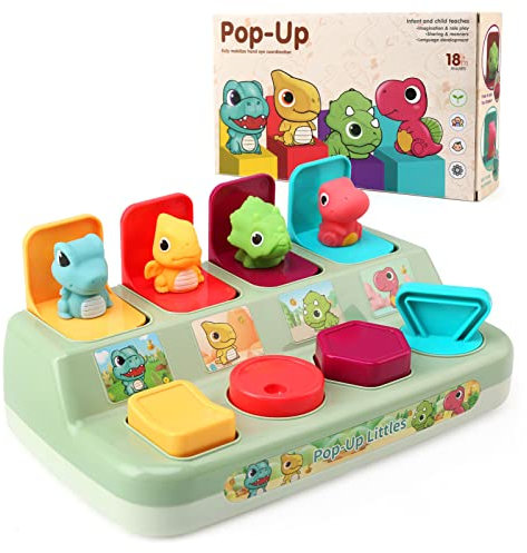 LEADSTAR Baby Spielzeug Motorikspielzeug, Pop Up Activity Spielzeug mit Dinosaurier, Lernspielzeug mit Tasten zum Drücken für Grobmotorik und Feinmotorik, Babyspielzeug für Baby Kinder ab 18 Monate