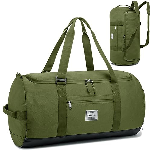 Lyweem Bolsa deportiva de gimnasio para hombre, bolsa de viaje grande de 60 litros con compartimento para zapatos, mochila de fin de semana, bolsa de lona para noche, Verde, 60L, Viajes, camping,
