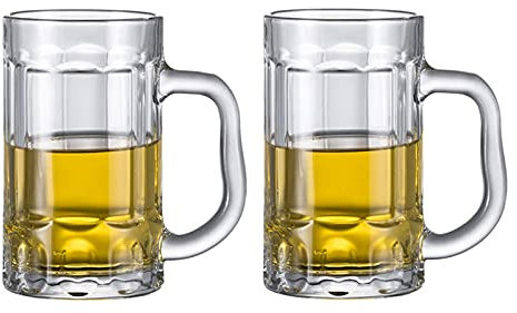 TONZN Boccali di Birra in Vetro Boccale di Birra Classico Grande Boccale di Birra Bicchieri con Manico Boccali da Pub per Feste Vetro Trasparente 14 Once Set di 2 Bicchieri Boccale di Birra