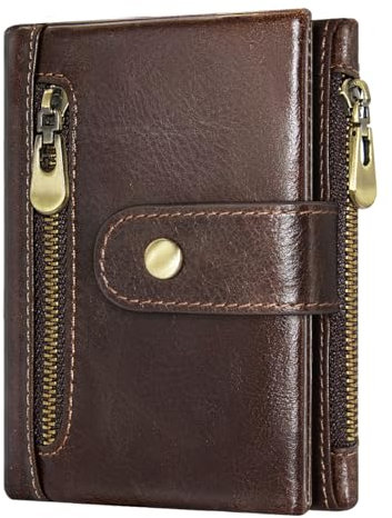 HNOOM Portefeuille Homme Cuir Veritable Porte Monnaie Homme avec RFID Blocage Bifold Porte Feuilles pour Homme avec 14 Porte Carte Crédit et 2 Zip Poche à Monnaie (Café)