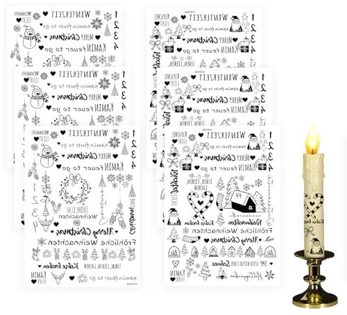 YEJAHY 6 Stück Kerzentattoos Weihnachten, Kerzen Tattoo Folie, Kreatives Design, Langlebige Qualität, Vielseitige Verwendung, Unparfümiert (Schwarz)