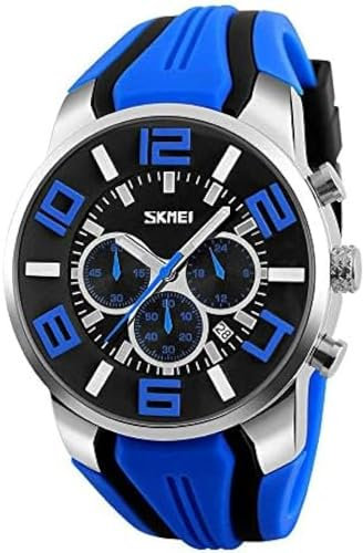 Herrenuhr, Quarzuhren Für Herren Mit Silikonarmband, Multifunktionskalender, Chronograph, 30 M wasserdichte Uhren Mit Sechs Nadeln, Simulierte Militärarmbanduhren Für Den Außenbereich,Blau,outstan