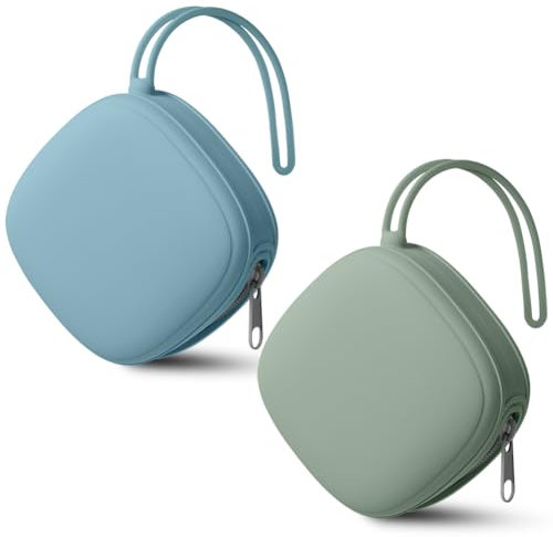 Aolso Silikon Baby Schnullerbox, Quadrat Aufbewahrung Schnullerhalter Case, Tragbare Schnulleraufbewahrung Box, BPA-Frei Schnullertasche, Wasserdicht Schnullerbox, Mädchen & Junge (Blau- Grün)