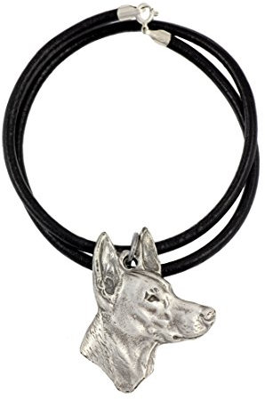 Art-Dog Hundekopf-Halskette auf Lederband - ArtDog Kollektion Hunde Halskette - Silberne Ketten mit Hundebildern - Schmuck mit Hunderassen - Pharaoh Hound - Pharao-Hund