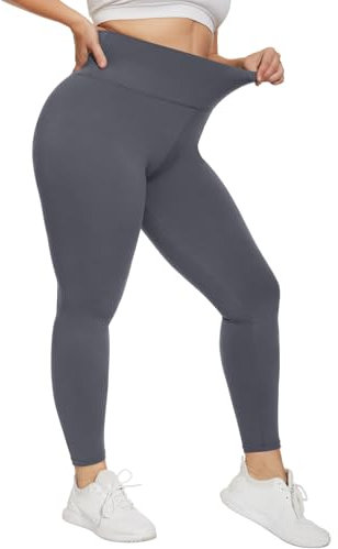 HIPOWER Leggings Damen High Waist Leggins Große Größen Blickdicht Schwarz Sportleggins Lang Bauchweg Plus Size Sporthose Elastische Yoga Pants Laufhose(Grau,4XL)