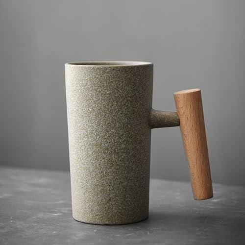 ERBO Kaffeetasse Cappuccino Tassen 220ml, Keramik Tasse, Espressotassen Teetassen Kaffeetassen, Kaffeebecher mit Holzgriff, Tassen aus Steingut für Kaffee, Latte und Tee, Künstlerdesign Tasse, A