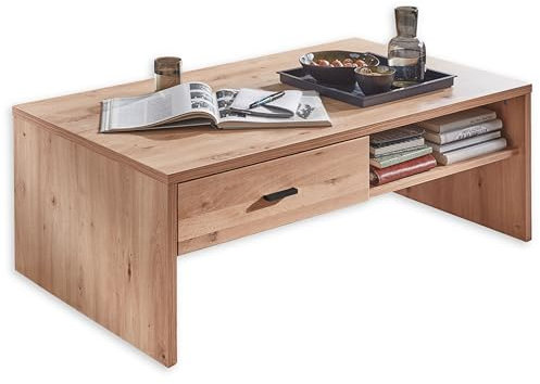 Couchtisch in Altesche massiv, Old Artisan Oak Optik FSC-zertifiziert - Moderner Sofatisch mit Schubladen & Ablage für Ihren Wohnbereich - 110 x 40 x 65 cm (B/H/T)