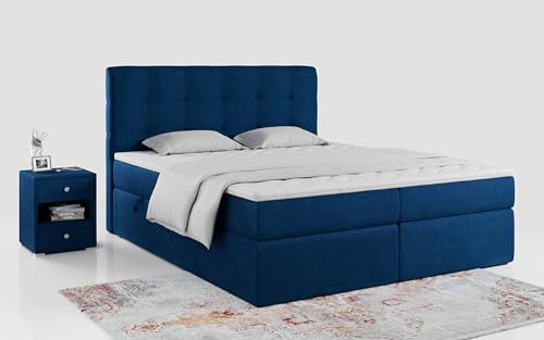 MKS MEBLE Boxspringbett 180x200 mit Matratze, Bett mit Multipocket - Matratze H3 und Topper, Polsterbett 180x200 mit Bettkasten und Kopfteil, TOP-1 - Dunkelblau Velvet