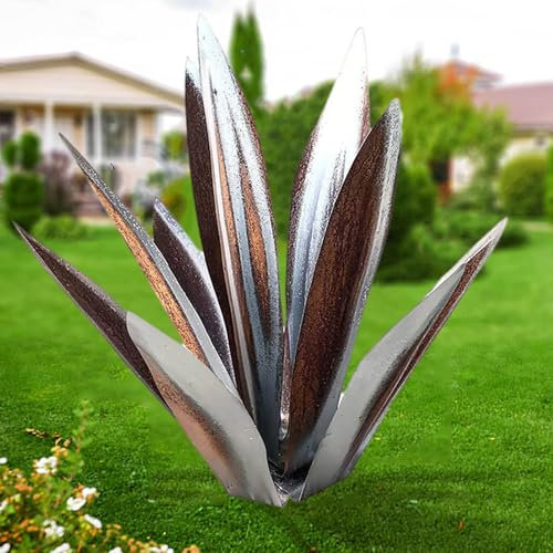 WYEIAHS Metall Agave Pflanze Tequila Rustikale Skulptur 65 cm Künstliche Pflanze Rustikale Handbemalte Metallagave,DIY Pflanze Gartenhof Kunstskulptur Rasen Home Ornamente (Silver)
