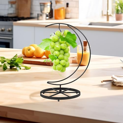 Foppla Banana Rack Stable Banana Holder with Hook Rust-Proof Metal Banana Hanger Multifunctional Banana Tree Stand for Fruit Micro Landscape Decorations Key Cookware(Moon)