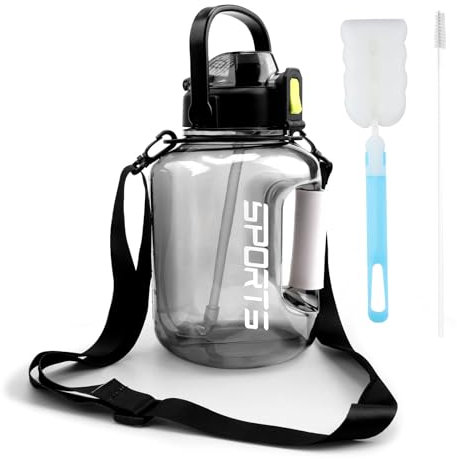 SRJQXH Gourde Paille Adulte Gourde de Sport, Bouteille D'eau de 1,8 Litre, Gourde Graduée Peut Être Utilisée pour un Salle de Sport, Êcole, Sport, Cyclisme et Camping