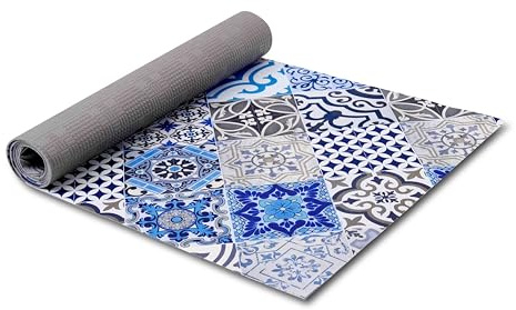 HomeLife PVC Küchenläufer waschbar & rutschfest, PVC Teppich Läufer für Küche, Flur & Bad | Polyester Teppich für Eingangsbereich Innen & Außenbereich | BuntesMosaik - 52X140