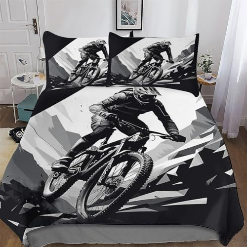 PAZZK Mountainbike Bettwäsche Set 2 teilig Superweiches Microfaser Bettbezug Mit Reißverschluss Und Kopfkissenbezug Deckenbezug Für Jungen Mädchen Bettbezüge Single (135x200cm)