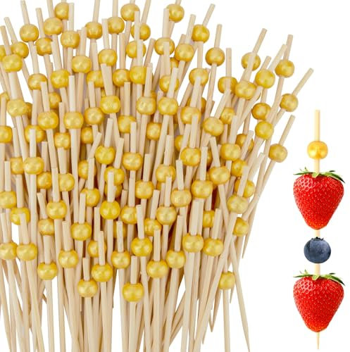 200 Piezas Palillos Para Aperitivos,Palillos Para Aperitivos Navidad,Palillos Navidad,Palillos,Pinchos Para Aperitivos,Brochetas Navidad,Palillos De Coctel Dorado,Palillos Decorativos (Oro)