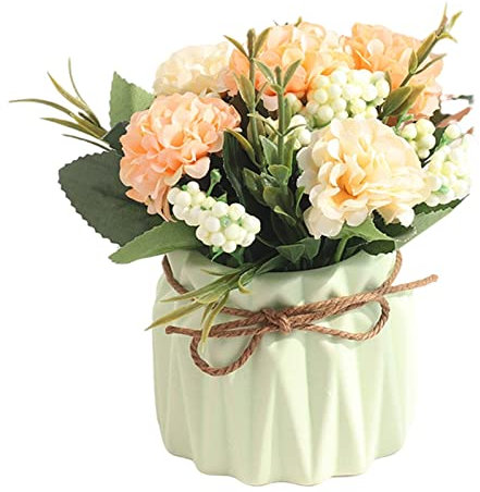Mini Vaso in Ceramica per Piante di Ortensia con Simulazione Finta di Fiori Artificiali per La Casa, verde