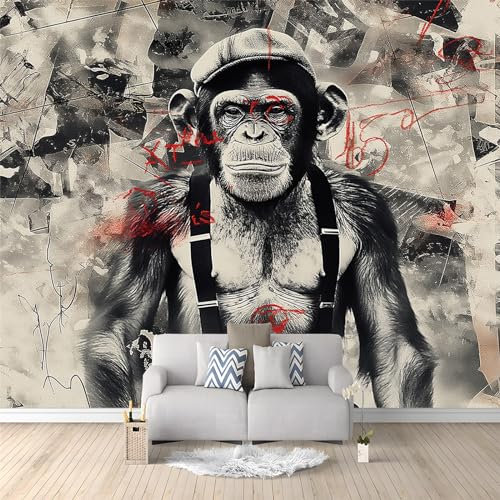Papier Peint Panoramique 3D Gorille Rétro 350 x 256cm Papier Peint Photo Mural Intissé, Poster Tapisserie Mural Personnalisé 3D Pour Salon Chambre Décoration Murale