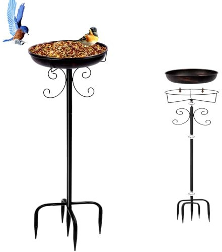 Stehende Vogeltränke für Garten, 90cm Metall Vogelbecken Schüssel, Vintage Antike Vogeltränke, Winterfest, Abnehmbares Becken, 5-Zinken-Basis, Futter Wasserschale für Vögel (Einlagiges)