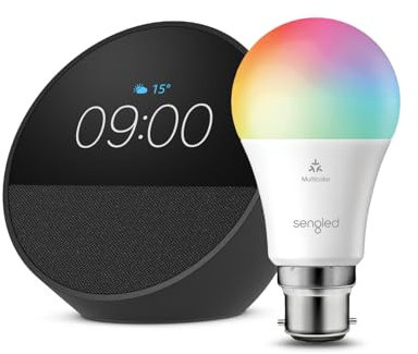 Echo Spot | Black + Sengled LED Smart Light Bulb (B22), Works with Alexa - Smart Home Starter Kit
