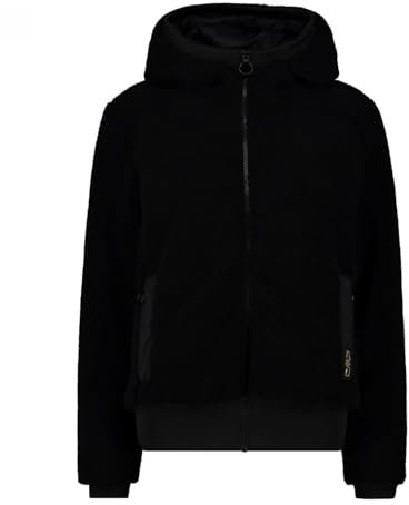 CMP - Giacca da donna in pelliccia Teddy con cappuccio fisso, Nero, 50