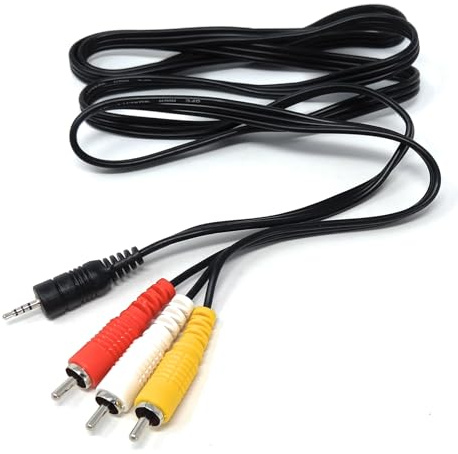 DRUT 1.5m 2.5mm 4 Pole to Triple RCA Phono Cable for Digital Cameras | Durable, reliable connectors. No drivers needed, plug & play. Great for camcorders, digital cameras, and AV capture devices.