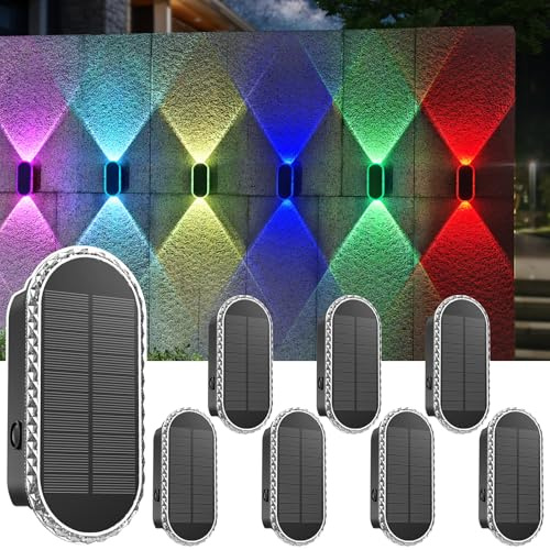 LIANGLOME 8PK Solar Fence Lights Outdoor - Solar Outdoor Light Warm White & RGB Lights for Outside Backyard, Patio, Deck Fence, Stair Handrail, Pool and Wall